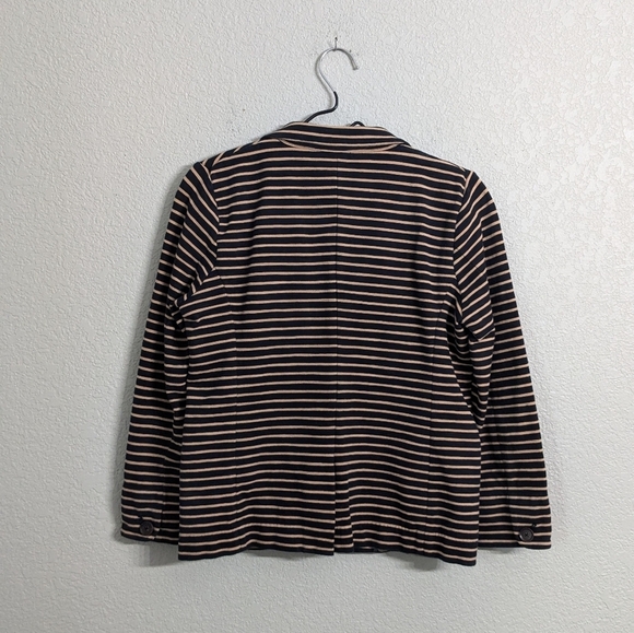 J.Crew Woman Maritime Blazer Jacket Black Tan Striped Button Front Collared M - Picture 3 of 11